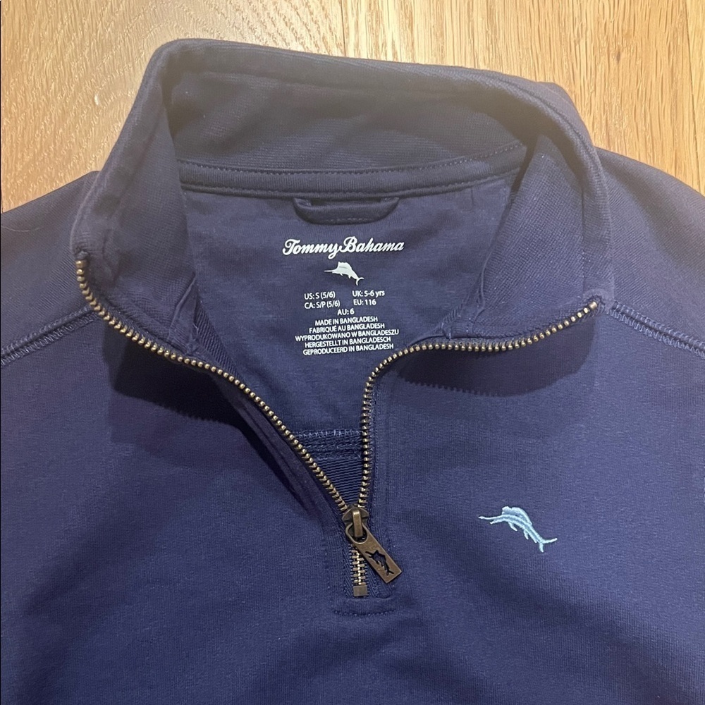 Tommy Bahama Kids Navy Quarter Zip-Up Sweater- Size 5/6 - Picture 3 of 5